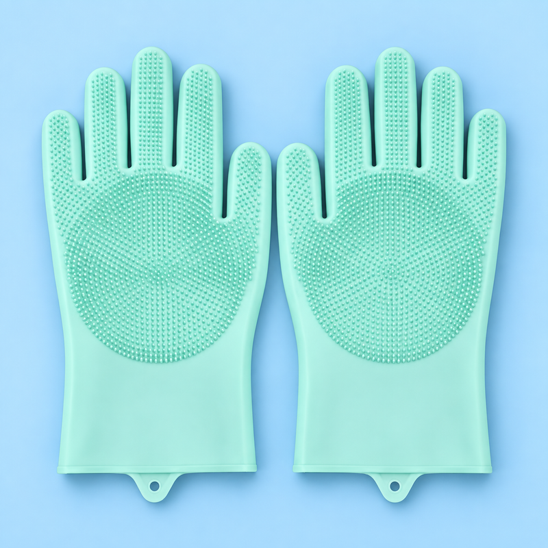 Silicone Washing Full Finger Gloves - For Home (Random Colors)